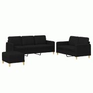 VidaXL Ensemble de canapés 3 pcs avec coussins Noir Tissu Modèle Bravion - 3202130
