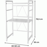BERLINLODGE Étagère extensible pour micro-ondes avec 2 étagères, 3 niveaux, Extensible entre 40-60cm, HxLxP 79,5x40-60x36cm, Métal, Blanc - blanc