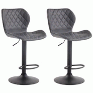 Décoshop26 - Lot de 2 tabourets de bar avec coutures décoratives en forme de losanges en PVC gris et métal noir 10_0004107 - gris 3000251933789 Décoshop26 - Lot de 2 tabourets de bar avec coutures décoratives en forme de losanges en PVC gris et métal noir 10_0004107 - gris 3000251933789