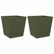 Helloshop26 - Jardinière bac lit surélevé plantes fleurs jardin terrasses lot de 2 olive 40 x 40 x 40 cm acier vert 02_0039083 - 3000218050160