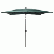 Helloshop26 - Parasol à 3 niveaux avec mât en aluminium 2,5 x 2,5 m vert 02_0008780 - 3000470382726