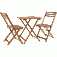 TecTake GmbH TECTAKE ensemble de bistrot Sóller, pliable, résistant aux intempéries, bois acacia huilé, 60x60x74.5cm, marron - marron Bois massif