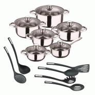 WellHome - Batterie de cuisine 12Pc en acier inoxydable avec 6 ustensiles de cuisine basiques en PBT noir - inox PK8199
