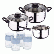 BERGNER - Batterie de cuisine 5 pièces 16/18/20cm en acier inoxydable compatible induction avec Jeu de 4 verres de 0,5 L NOIA - multi-matériau PK8919