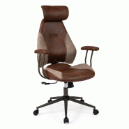 COSTWAY Chaise Bureau Ergonomique, en Tissu Suédine, Dossier et Appui-Tête Réglables, avec Bascule - marron métal ON33240NZ