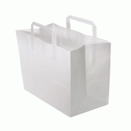 Sac Kraft Blanc Poignées Plates - Haute Résistance 80g/m² - Spécial Vente à Emporter - [Dimensions ex: 26+14x30cm] - Lot de 250 - blanc papier MPR81