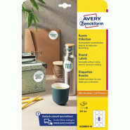 AVERY 80 pastilles adhésives blanches, enlevables, diamètre 69 mm (10 feuilles A4 / cdt) - 4004182162125