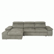 CANAPÉ D'ANGLE CONVERTIBLE GAUCHE AVEC COFFRE DE RANGEMENT PANAMA TISSU FACON NUBUCK GRIS