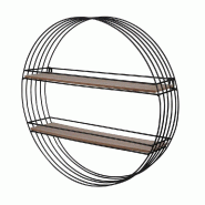 Etagere ronde métal noir et bois 2 niveaux