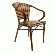Fauteuil extérieur emp. BEAULIEU assise/dossier tressés beige/bordeaux/crème