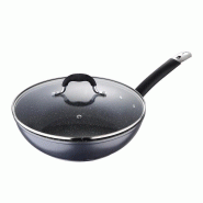 Masterpro - Wok en aluminium forgé Ø28x8cm avec couvercle, compatible induction - gris Q2276