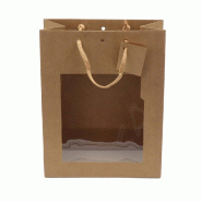 Sac kraft brun avec fenêtre poignées papier 25x13x33cm - par 10