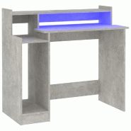 VidaXL Bureau et lumières LED Gris béton 97x45x90 cm Bois d'ingénierie Modèle Lofty Design - 805556