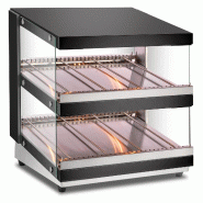 Vitrine chaude de comptoir. Structure en acier et verre. Température de 30°C à 90°C. 4 lumières Led. Dimensions (LxPxH) 80x70,3x70,4 cm. Modèle