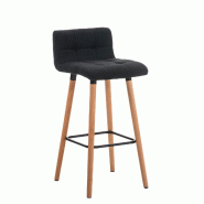 Décoshop26 - Tabouret de bar en tissu noir coutures décoratives pieds en bois avec repose-pieds 10_0000049 - noir Bois massif 3000884869608