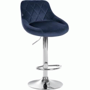 Décoshop26 - Tabouret de bar en velours bleu coutures décoratives pivotant support métal chromé TDB10672 - bleu 3002473432699