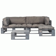 Helloshop26 - Salon de jardin meuble d'extérieur ensemble de mobilier 4 pièces palettes avec coussins gris bois 02_0016273 - gris Bois massif 300032