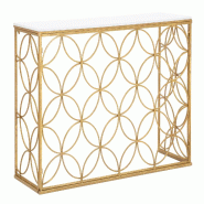 Mauro Ferretti Console Star En Métal Doré Et Marbre Blanc 120X40X80 Cm - Design Géométrique Rectangulaire - Élégance Rétro Glamour Pour Des Int