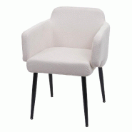 Mendler Chaise de salle à manger HWC-L13, chaise rembourrée Chaise de cuisine avec accoudoirs, tissu/textile métal FSC® ~ crème-blanc - blanc tex