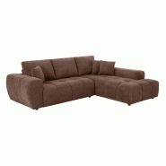 Oviala Business Canapé d'angle 3 places avec méridienne droite chocolat L 270 cm - marron polyester 115590