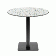 RestooTab - Table Milan T Ø70cm décor terrazzo spectra chip - blanc fonte TB-MIT-R70M-TER.SPE