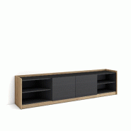 SKRAUT HOME Meuble TV, Banc Télé, 207x50x37 cm, Pour les TV jusqu'à 80", Meubles de salon, Noir et chêne - noir Bois manufacturé 764_1