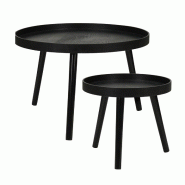 WellHome - Lot de 2 tables d’appoint en bois Ø60 cm et Ø38 cm coloris noir - noir WH16734