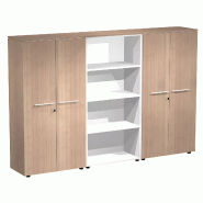 Armoire combiné 4 portes mélaminé à serrure - 9 étagères - L. 243 x P. 43 x H. 158 cm So Flora - Frêne Noir_0