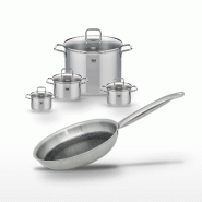 Batterie de cuisine avec 4 faitouts 12/14/16/26 cm et 1 poêle de cuisson 24 cm en inox sans PFAS Elo Collection Relief Solution Citrin - gris 3176239