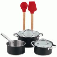 BERGNER - Batterie de cuisine 5 pcs 16/18/20cm en acier inoxydable compatible induction avec jeu de 2 ustensiles de cuisine EXCALIBUR - multi-matéria