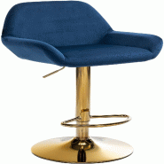 Décoshop26 - Tabouret de bar x1 avec repose-pieds et accoudoirs en velours bleu piètement en trompette métal doré 10_0006493 - bleu métal 3000265