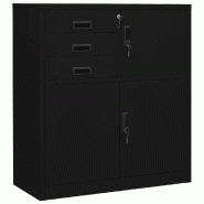 Helloshop26 - Armoire de bureau acier noire 90 x 40 x 102 cm avec étagère réglable et tiroirs pratiques style contemporain 02_0046905 - noir acier
