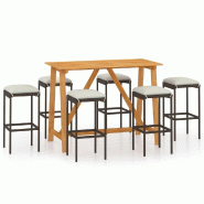 Helloshop26 - Ensemble de bar de jardin avec coussins 7 pièces marron - 3000733747767_0