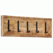 Helloshop26 - Porte-manteau mural avec 5 crochets pratique pour couloir 80 x 25 x 5,5 cm style naturel en manguier 02_0047362 - Bois massif 3000241319