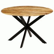 Helloshop26 - Table de salon salle à manger design bois de manguier brut et acier 120 cm 0902319 - Bois massif 3000124521303