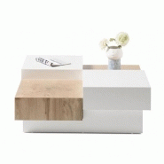 TABLE BASSE PIXBO LAQUÉE BLANC MAT ET DÉCOR CHÊNE 2 TIROIRS