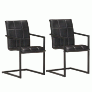 VidaXL Chaises à manger cantilever lot de 2 noir cuir véritable Modèle Heliosse - 321852