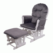 Décoshop26 - Fauteuil chaise à bascule rocking chair avec repose-pieds relaxation design rustique en bois de bouleau blanc et tissu 04_0002935 - bla