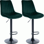 Décoshop26 - Lot de 2 tabourets de bar réglable en hauteur pivotant à 360° assise en velours vert couture verticale pied métal noir 10_0006737 -