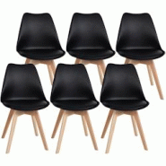 Décoshop26 - Lot de 6 chaises de salle à manger cuisine en plastique et PVC noir châssis en bois 10_0003221 - noir 3000251462258 Décoshop26 - Lot de 6 chaises de salle à manger cuisine en plastique et PVC noir châssis en bois 10_0003221 - noir 3000251462258