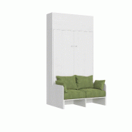 Itamoby Lit queen-size escamotable Kentaro 120 cm avec canapé et élément mural en frêne blanc, vert - blanc 8050598059784