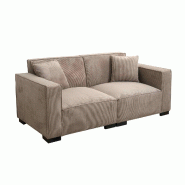 Oviala Business Canapé droit en velours côtelé 2 places taupe L 180 cm - marron 114909