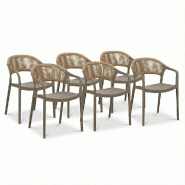 RATTATAN Lot de 6 chaises en polypropylène avec tissage en corde, élégantes, résistantes, empilables, pour jardin, balcon, bar, restaurants-JOLAND