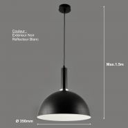 Suspension décorative ø350mm couleur extérieure noir, réflecteur blanc x1 culot Suspension décorative ø350mm couleur extérieure noir, réflecteur blanc x1 culot