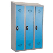 Vestiaires monobloc Confort Industrie salissante 3 cases, toit incliné, gris / bleu Vestiaires monobloc Confort Industrie salissante 3 cases, toit incliné, gris / bleu