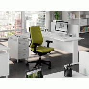Bureau d'angle compact Okly Osu avec caisson en bois - 3 tiroirs et voile de fond inclus Bureau d'angle compact Okly Osu avec caisson en bois - 3 tiroirs et voile de fond inclus
