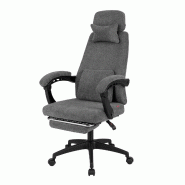Chaise Bureau Ergonomique COSTWAY avec Repose-Pieds Rétractable, Dossier Réglable, Appui-Tête et Soutien Lombaire - gris métal ON32181SD