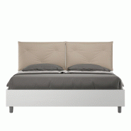 Lit double Egos Appia 160x200 en frene blanc avec coussins en similicuir gris tourterelle - blanc VE162GAPPICNT-23