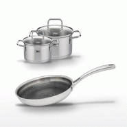 Lot Poêle 24 cm & 2 Faitouts 16/20 cm Elo Relief Evolution - gris inox 3176239956672