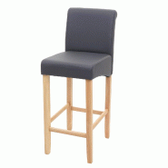 Mendler Tabouret de bar HWC-C33, chaise de bar tabouret de comptoir, bois certifié MVG ~ gris mat, pieds clairs, similicuir - gris matière synthéti